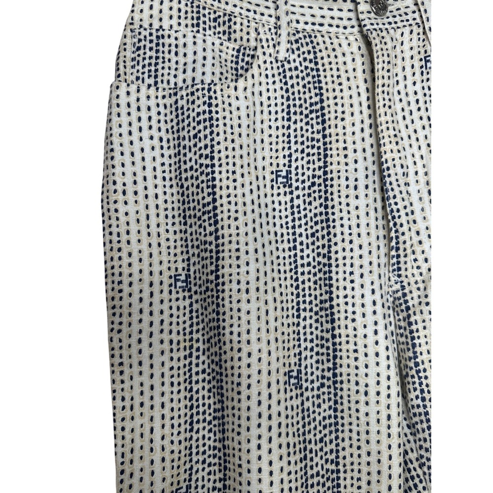 Fendi Jeans Roma Amor Italy Pants Cream Blue Dotted‎ Print linen Blend Size 27 - Picture 4 of 9